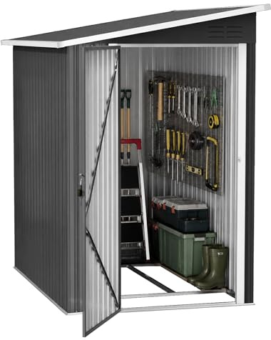 MAYTIIMO Metall Gerätehaus 4 m³ 192x132x185 cm Gerätehaus Eisen mit Pulverbeschichtung abschließbar & wetterfest Pultdach Werkzeugschrank für Garten Baustelle Industrie/Landwirtschaft,Schwarz