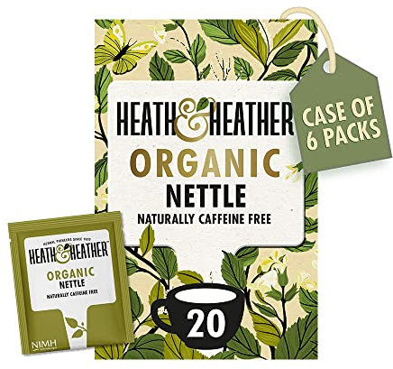 Heath & Heather Organic Nettle Teabags | Individually Wrapped Caffeine-Free Herbal Tea Infusions | 6 Packs of 20, Total 120 Tea Bags