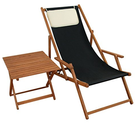 Erst-Holz Deckchair schwarz Gartenliege Sonnenliege Strandstuhl Tisch Kissen Buche Gartenstuhl 10-305TKH
