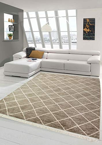 Merinos Orientteppich Kelim Design mit Ornamenten in Beige Größe 80x150 cm