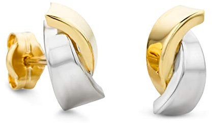 Orovi Damen Ohrringe Bicolor Gelbgold und Weißgold Ohrstecker gekreuzt 14 Karat (585) Gold