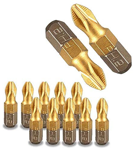 Titanium Screwdriver Bits, bluesees 10Pcs/Set 25mm 1/4 Thread Shank Titanium Alloy Anti-Skip PH2 Magnetic Cross Head Screwdriver Drill Bit Hex Shank Power Tools