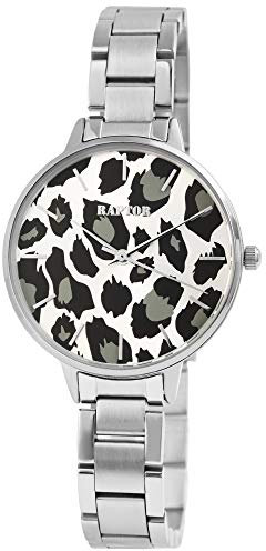 Raptor Damen-Uhr Edelstahl Armband Leo Print Animal Analog Quarz RA10186 (silberfarbig)