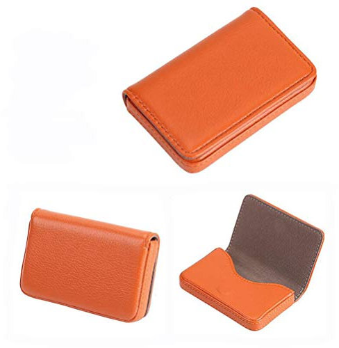 Flybloom Pu Leder Visitenkartenetui Für Männer Oder Frauen Visitenkartenetui Mit Magnetknopf-Design (Orange)
