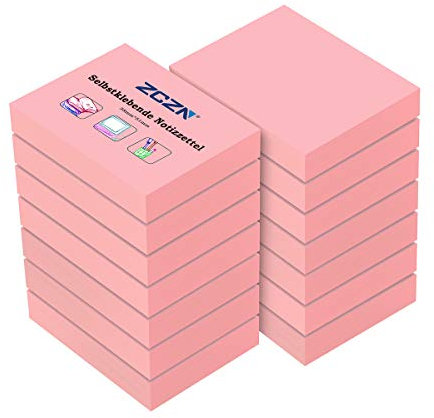 ZCZN 14 Blöcke Haftnotizen rosa, kleine Klebezettel 51 x 38 mm, Sticky Notes 100 Blatt pro Block für Schule, Zuhause, Büro