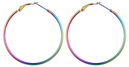 JewelryWe Schmuck Creolen Damen Edelstahl Hochglanz Poliert Große Ring Ohrringe Ohrhänger Ohrstecker Ohr-Piercings für Frauen Mädchen Bunt Mehrfarbig- Durchmesser: 50 mm