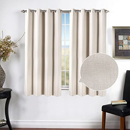 Rideaux occultants pour chambre à coucher, beige, neutre, imitation lin, à œillets, 117 x 137 cm, couleur taupe clair, court, pour garçons, enfants, salon, thermique, 2 panneaux de rideau de fenêtre