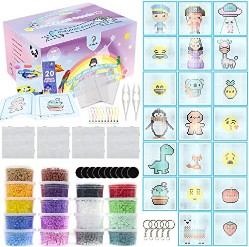 La Manuli 9000 Bügelperlen Set „Magical Dream” | 20 Muster (Vorlagenbuch) Zubehör | Steckperlen in Organizerbox | 18 Farben | Perlen Mit jeder Marke Beads kompatibel | 5mm