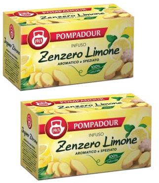 Pompadour 1913 | Infuso Zenzero Limone | Tisana Aroma Speziato | Tè Naturale Senza Caffeina - 2 x 20 Bustine di Tè (72 Gr)