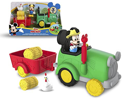 Mickey&Minnie, Disney Mickey, Tracteur et Remorque avec 1 Figurine 7,5 cm Articulée et des Accessoires, Jouet pour Enfants dès 3 Ans, MCC05