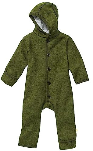 disana WALK-OVERALL, 100% Bio-Merinowolle GOTS, IVN Best | mit Umklappbündchen | Newborn Baby Kleinkind Kind Unisex | Made in Germany | Oliv Gr. 62-68