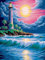 Sugamm 5D Diamond Painting Kit Leuchtturm Mond Runder Full Drill Set, DIY Diamant Painting Bilder Landschaft Kristall Stickerei Kreuzstich Home Schlafzimmer Büro Wanddekoration 30x40 cm