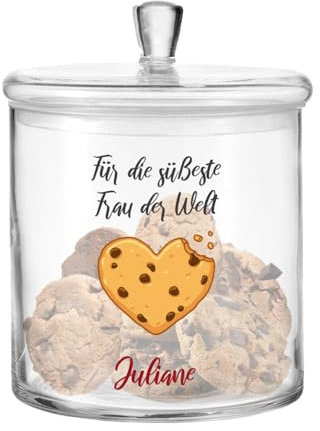 GRAVURZEILE Leonardo Keksglas - Süßeste Frau der Welt - Keksdose Bonbonglas mit Deckel & Namen - Geschenk für Sie & Ihn zu Jahrestag Valentinstag Geburtstag Weihnachten - Geschenk für Frauen Männer