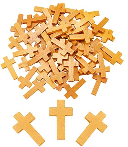 SUNNYCLUE Großformat 60 Stück Holz Kreuz Anhänger Natürliches Holz Kleines Kreuz Charms Anhänger Für Party Favors Halskette Schmuckherstellung DIY Craft Handmade Accessoires Schokolade
