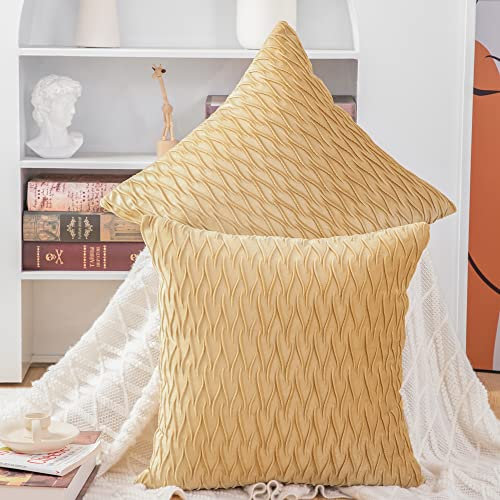 Madizz 2er Set Samt Dekorativ Zierkissenbezüge Luxus Stil Kissenbezug für Sofa für Schlafzimmer Khaki 50x50 cm Quadrat