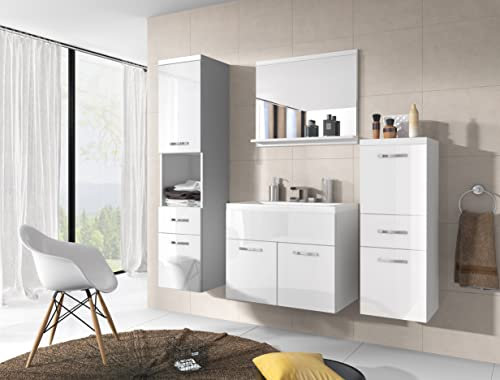 PIASKI Conjunto de Muebles de baño Alba, Juego de Muebles de baño, Lavabo Incluido, Muebles de baño Colgantes, Distintos Colores (Blanco Brillo)
