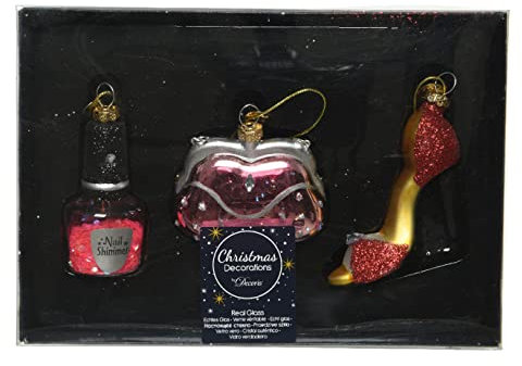 Kaemingk Christbaumschmuck Glas Beauty & Fashion Set 3-teilig 7cm Weihnachtskugeln rosa rot