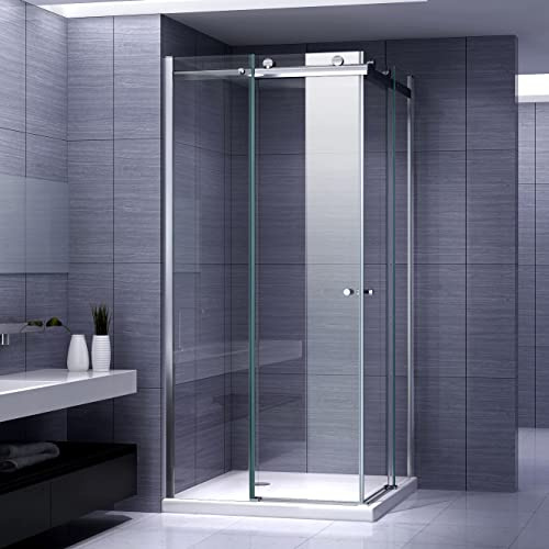 ATEMIS Cabine de douche d'angle H. 200 cm porte coulissante verre 8 mm transparent 80 x 100 cm