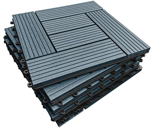 CLICK-DECK Composite Decking Tiles 30x30cm Interlocking Outdoor Deck Tiles | Patio, Balcony, Roof Terrace & Hot Tub | Easy Installation | Low Maintenance, Weather-Resistant (36 Tiles, Grey Mosaic)