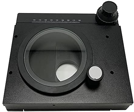 Mechanischer XY-Arbeitstisch mit 75 x 55 mm Verfahrweg und 360°-Drehung, Mikroskoptische und Stative