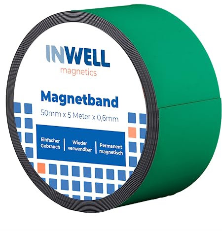Inwell - Magnetband 50 mm in Farbe Grün auf Rol | 5 meter | NICHT Selbstklebend | Stark magnetisch | Magnetstreifen