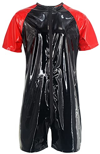 Maeau - Kunstleder-Body für Herren, glänzend, Catsuit, Leotard Playsuit, Jumpsuit, Clubwear, Kostüm, Herren, PVC-Mantel, Wetlook, Weste für Halloween, Cosplay