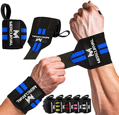 MERCURYAL 2 Handgelenk Bandagen Gym - Wrist Wraps Gym - Handgelenk Bandagen Fitness – Handgelenkbandagen Kraftsport für Fitness, Handgelenkstütze, Bodybuilding, Kraftsport & Crossfit (Schwarz & Blau)
