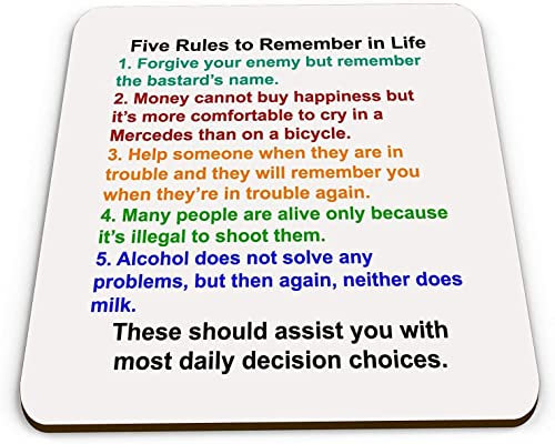 Five Rules to Remember in Life Novelty Funny Square Glossy Wooden Coaster