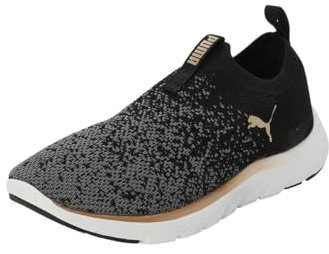 PUMA Damen Softride Remi Slip-on Knit Wn's Road Running Shoe, Black Gold Cool Dark Gray, 40.5 EU
