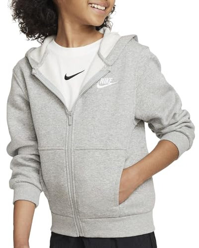 Nike FD3004-063 K NSW Club FLC HD FZ LS LBR Sweatshirt Unisex DK Grey Heather/Base Grey/White Größe M