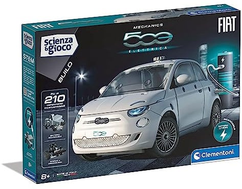 Clementoni Scienza e Gioco Build - Fiat 500 Elettrica, Modellino Auto da Costruire, Kit di Costruzioni Bambini 8+ Anni, con 210+ Componenti, App Dedicata, Made in Italy, Lingua Italiana, 19323