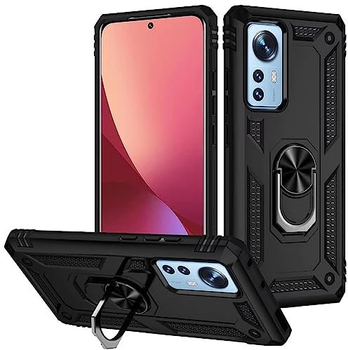 CoolGadget Defender Case für Xiaomi 12 / Xiaomi 12X, Robuste Schutzhülle mit Ringhalter und Ständer, Schwarz
