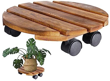 Chariot de Plante Chariot en Bois sur Roues Round Plante Caddy avec Roues en Bois Roule Support de Plantes à roulettes en Bois Déménageurs de Pots de Plantes pour Fournitures de Jardin 160Lb 30cm