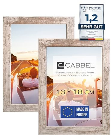 CABBEL Lot de 2 cadres photo 13x18 cm, bouleau, cadre stable en bois MDF, verre plexi incassable, à suspendre & à poser, idéal pour photos/images/collages