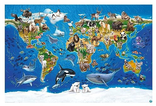 Bilderwelten Fototapete Kinderzimmer Weltkarte mit Tieren 190x288 cm Vlies-Tapete XXL Smart Wandtapete Wanddekoration Kinder
