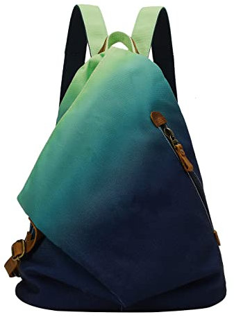 Retro Segeltuch Rucksack Canvas Vintage Rucksäcke Echtleder Daypack Reisetasche Schulterrucksack für Herren Damen (6882-Canvas-Blue+GrayishGreen)