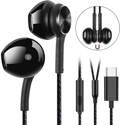 GUUVOR Cuffie USB C, Auricolari Sportivi Magnetici, Cuffie In-Ear Tipo C con Microfono, Isolamento Acustico, per iPhone 15 Pro Max, iPad Pro, Huawei, Samsung, Xiaomi con Interfaccia Type C - Nero