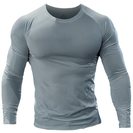 Muscle Alive Men Skinny Tight Compression Base Layer Short Sleeve T Shirt Bodybuilding Tops Polyester and Spandex Grey M