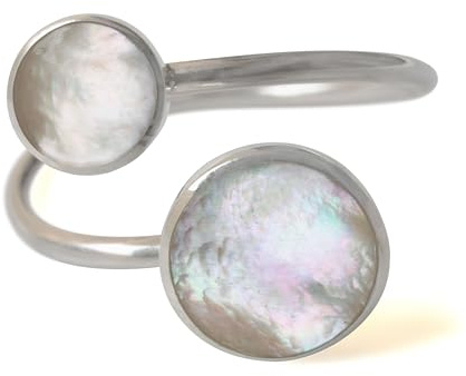 Fly Style Ring Silber 925 Damen, offener Ring größenverstellbar, 925 Silber Ring mit Stein oder Muschel