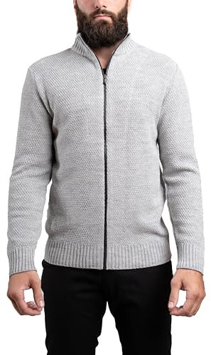 CLASSE77 Maglia con Cerniera in Lana Misto Alpaca - Mezzo Collo a Tinta Unita; Punto di Cucitura Chicco di Riso - Cardigan Maglione Invernale con Zip - Made in Italy (M, Grigio Chiaro)