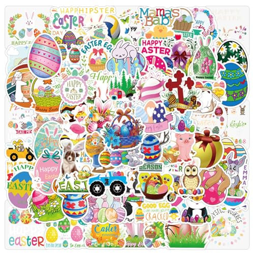 Bilibunny 100 Pcs Easter Stickers, Easter Basket Stuffers for Kids, Stickers for Water Bottles, Easter Bunny Egg Stickers for Family Schools Classroom Party Favor Supplies (Craft)