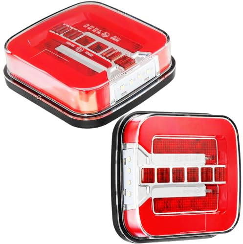 ETUKER 2x Anhänger Rückleuchten Led 4Funktion 12/24V Wasserdicht Anhänger Rücklicht mit Kennzeichenbeleuchtung für PKW Traktor Landwirtschaftliches KFZ Caravan