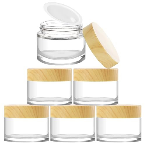 TYFYH Pots Pommade en Verre 6Pcs Pots de Crème à Remplir 30ml Petit Pot à cosmétiques, Mini Pots Clairs Vides, Verre Cosmétique, Pot Creme pour Voyage, pour Crème, Échantillons, Poudre, Baume à Lèvres