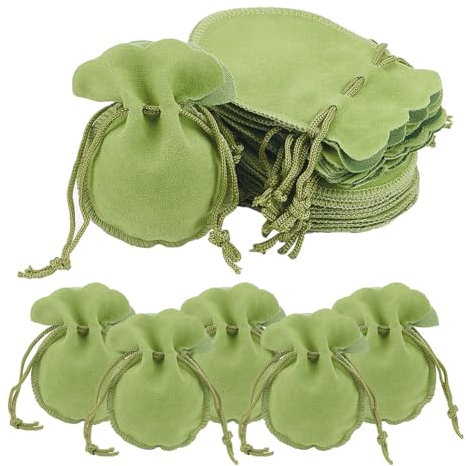 nbeads 40 Stk. Samt-Taschen, 9x7cm Samt-Schmuckbeutel mit Kordelzug Süßigkeiten-Geschenk-Taschen Weihnachten Hochzeit Party Geschenk Verpackungstaschen für Schmuck Party Favors, Gelb Grün