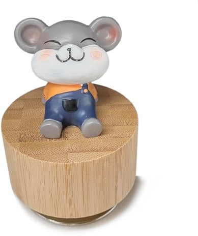 falado Mini caja de música giratoria de madera con bonito adorno de ratón (melodía: It's a Small World), gris y beige
