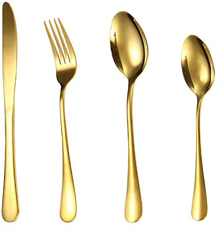 DSeenLeap Set di Posate Dorate per 12, Set di Posate Dorate da 48 Pezzi, Set di Posate durevoli per la Cucina Domestica, Utensili placcati in Titanio, Lavabili in lavastoviglie (72 Pezzi)