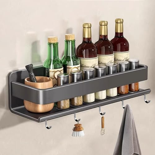 GUAHKUN Gewürzregal,Küchenregal Wand Ohne Bohren,Gewürzregal Hängend Mit Haken,Gewürzhalter Organizer,Gewürzgläser Regal,Gewurzregalsystem Für Küchen, Schrank, Speisekammer (30cm Haken Modelle)