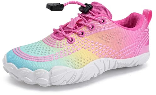 Barfußschuhe Wasserschuhe Kinder Jungen Mädchen Kinder Aqua Schwimmen Nass Riff Schuhe für Strand Pool Wasser Sport Non-Slip Schnell Trocknen(Regenbogen 35)