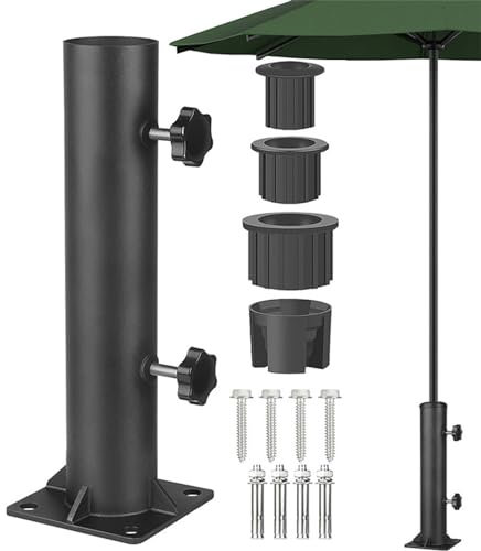 Sombrilla de jardín con Tubos de Soporte suministrados, sombrilla con Anillo Reductor de 3 Piezas (31/39/49 mm), Soporte para sombrilla, Tubo Vertical para Granito, Placa de Hierro, Placa de
