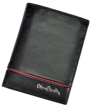 Pierre Cardin Geldbeutel Herren TILAK15 Sahara - Elegant Männer Geldbörse, Portemonnaie, Natural Leder - Kartenetui RFID Schutz - Schwarz mit roten Verzierungen